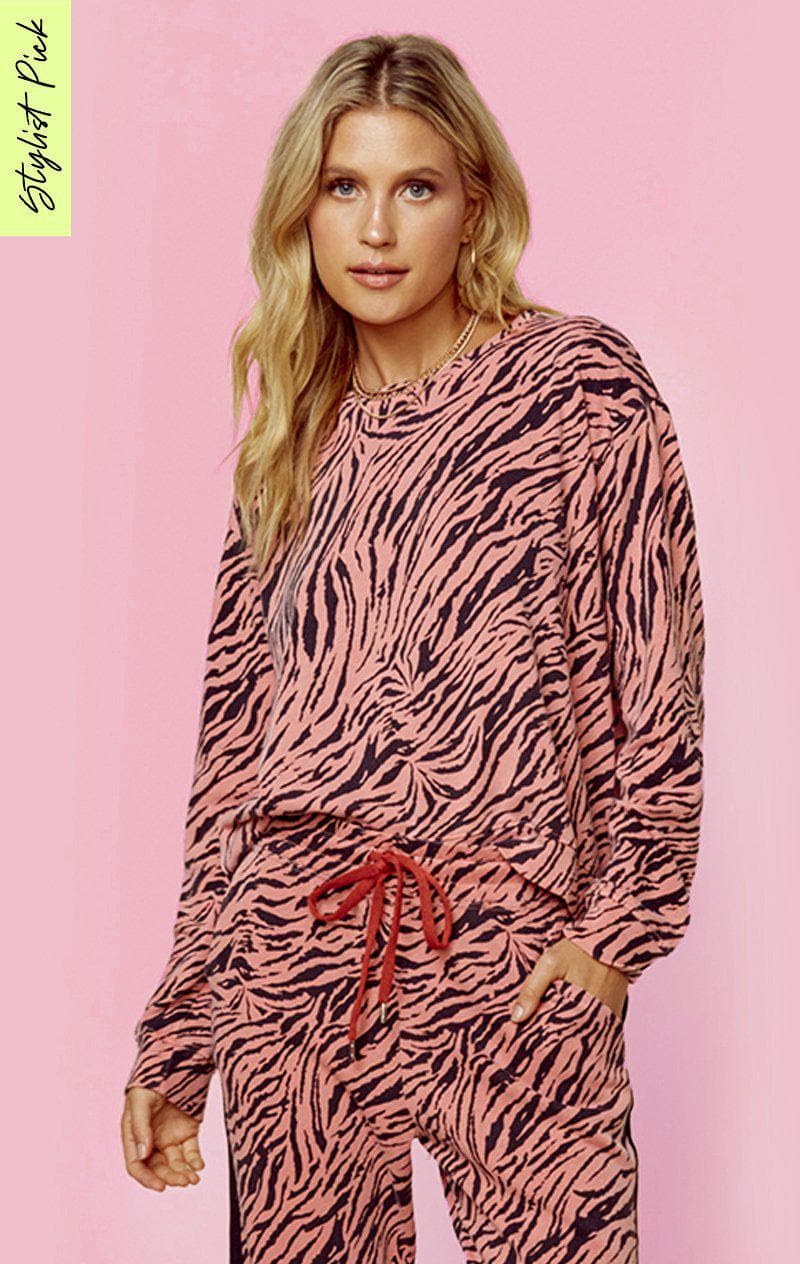 SUNDRY ZEBRA BLOUSON PULLOVER - PIGMENT CORAL ZEBRA