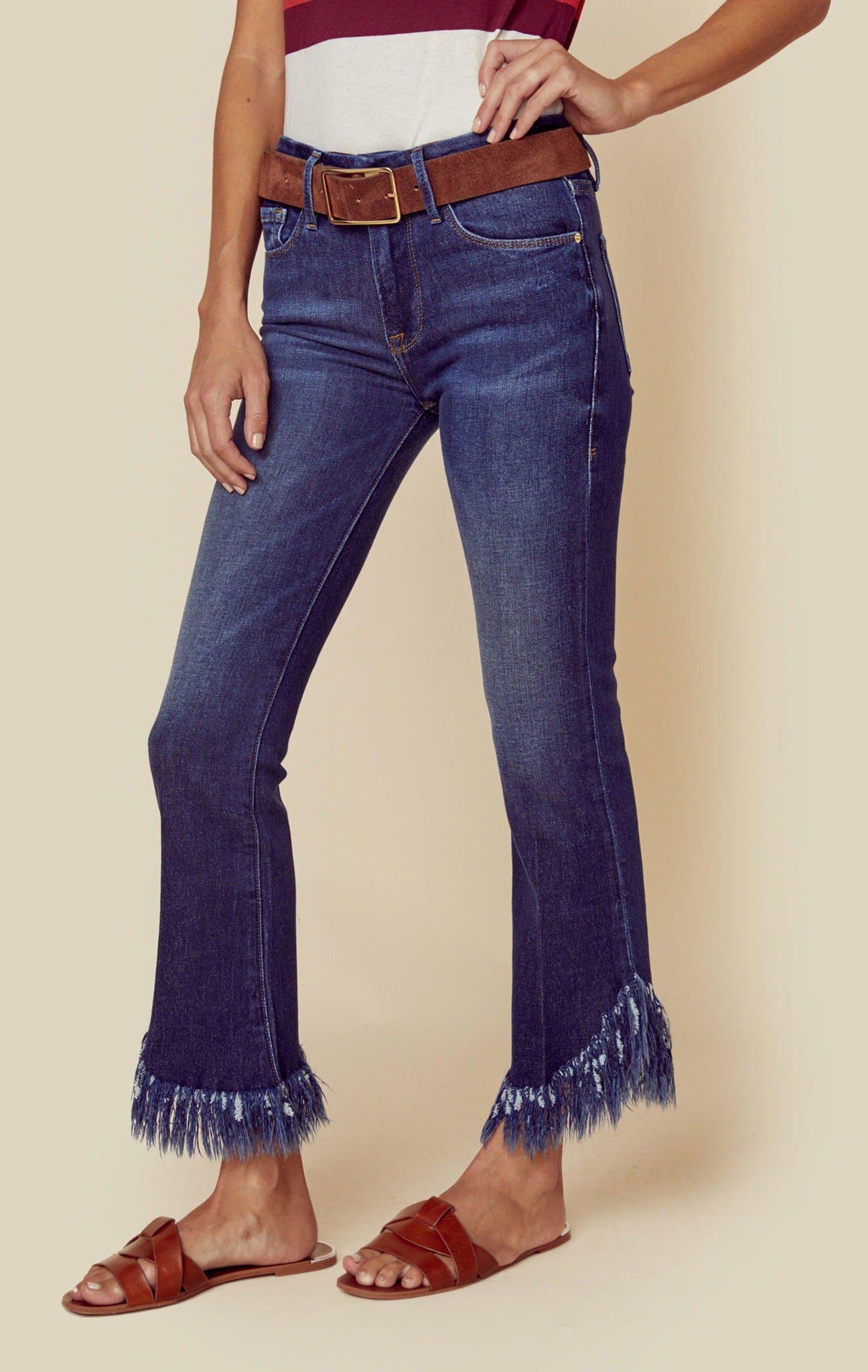 FRAME DENIM LE CROP MINI BOOT SHREDDED RAW - DARK INDIGO WASH