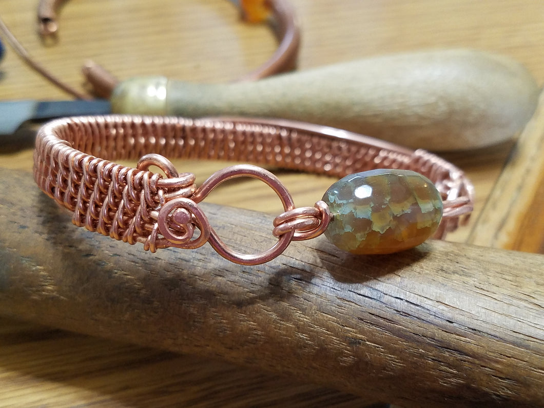 Copper Twill Wire Weave Bracelet With Fire Agate Clasp – Lone Birch Creative