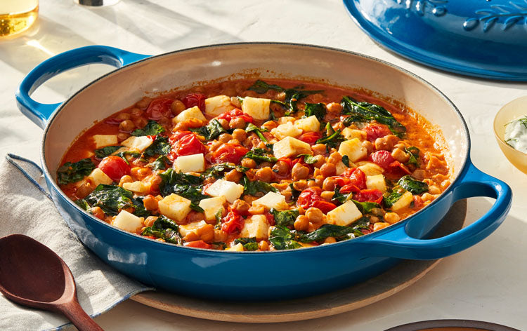 Braised Chickpeas with Halloumi and Spinach Recipe