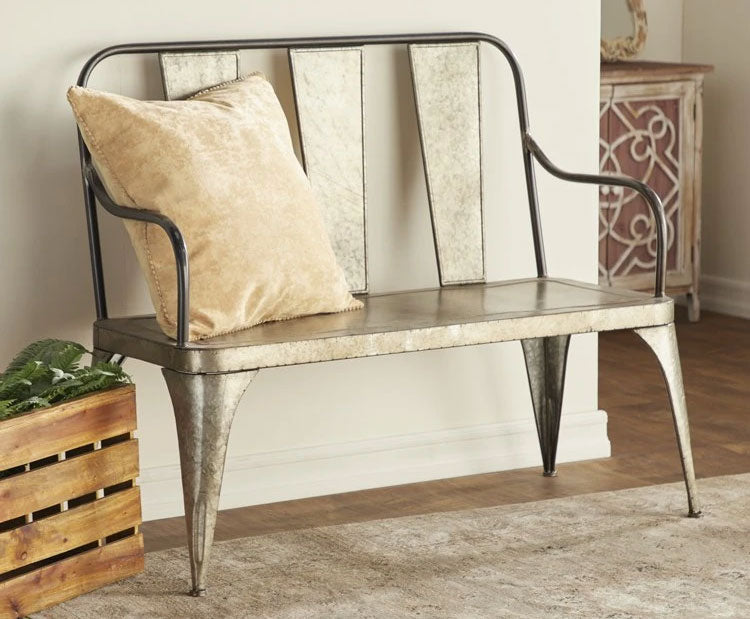 Galvanized Silver Metal Indoor/Outdoor Bench by Chelsea Grove