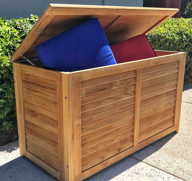 Outdoor cushion storage box from HiTeak.