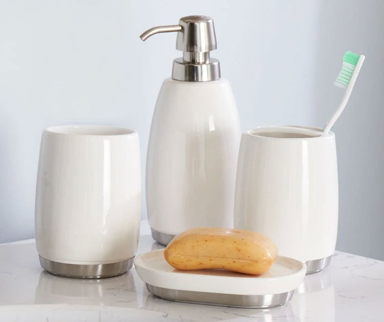 Toothbrush holder, soap dish, tumblers, lotion dispenser