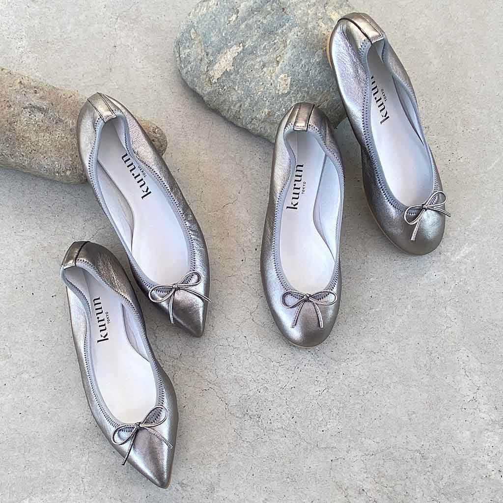 kuruntokyo ballet shoes brand recommended easy to wear comfortable popular gray size bare feet socks foil genuine leather
