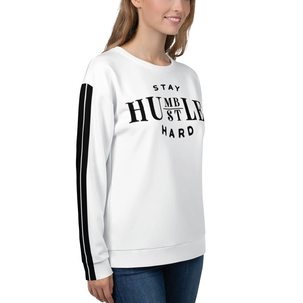 "Stay Humble, Hustle Hard" White and Black Stripes Unisex Sweatshirt