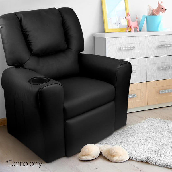 Childs Recliner Chair Luxury Pu Leather Padding W Drink Holder