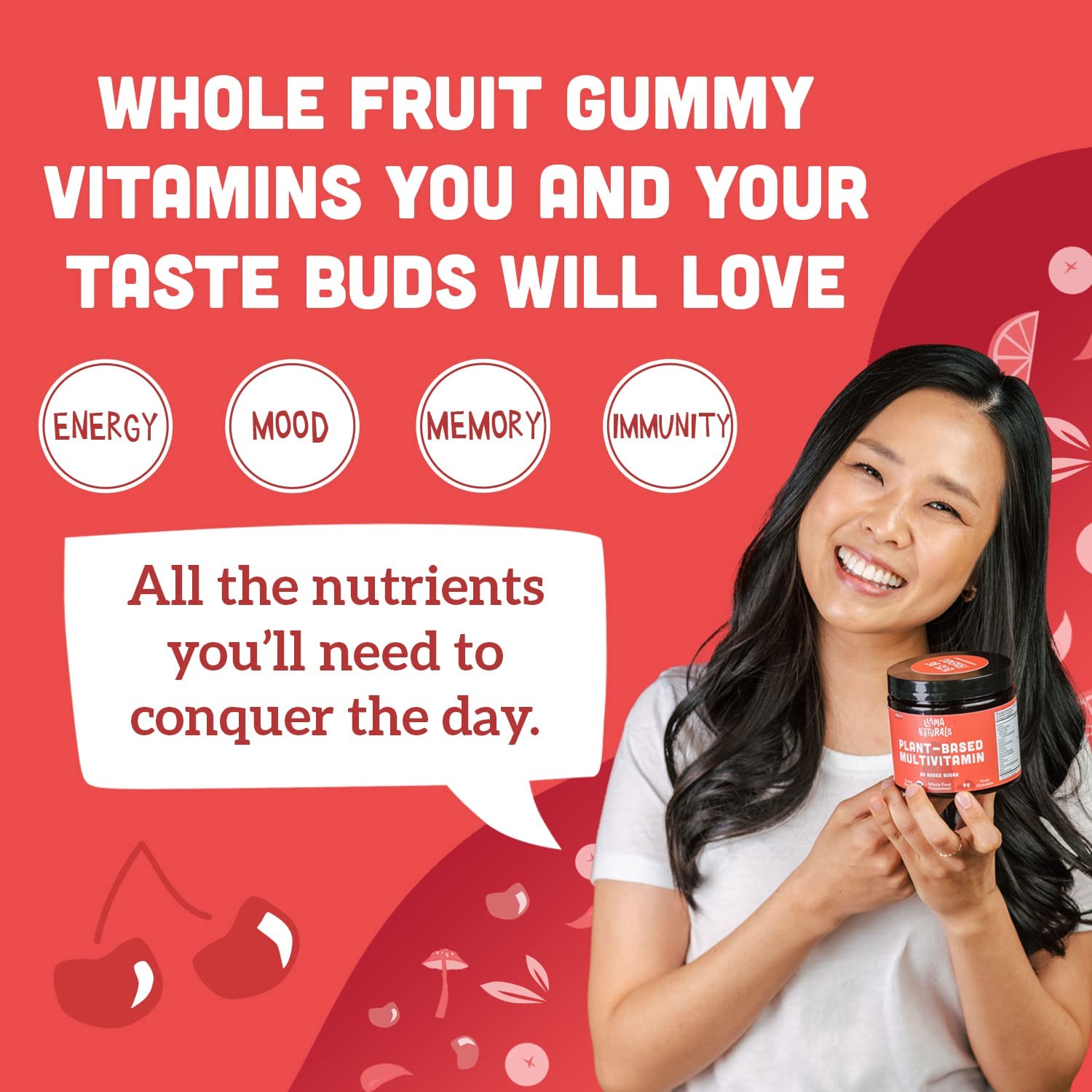 Whole Fruit Gummy Multivitamin for Adults (Cherry), Llama Naturals