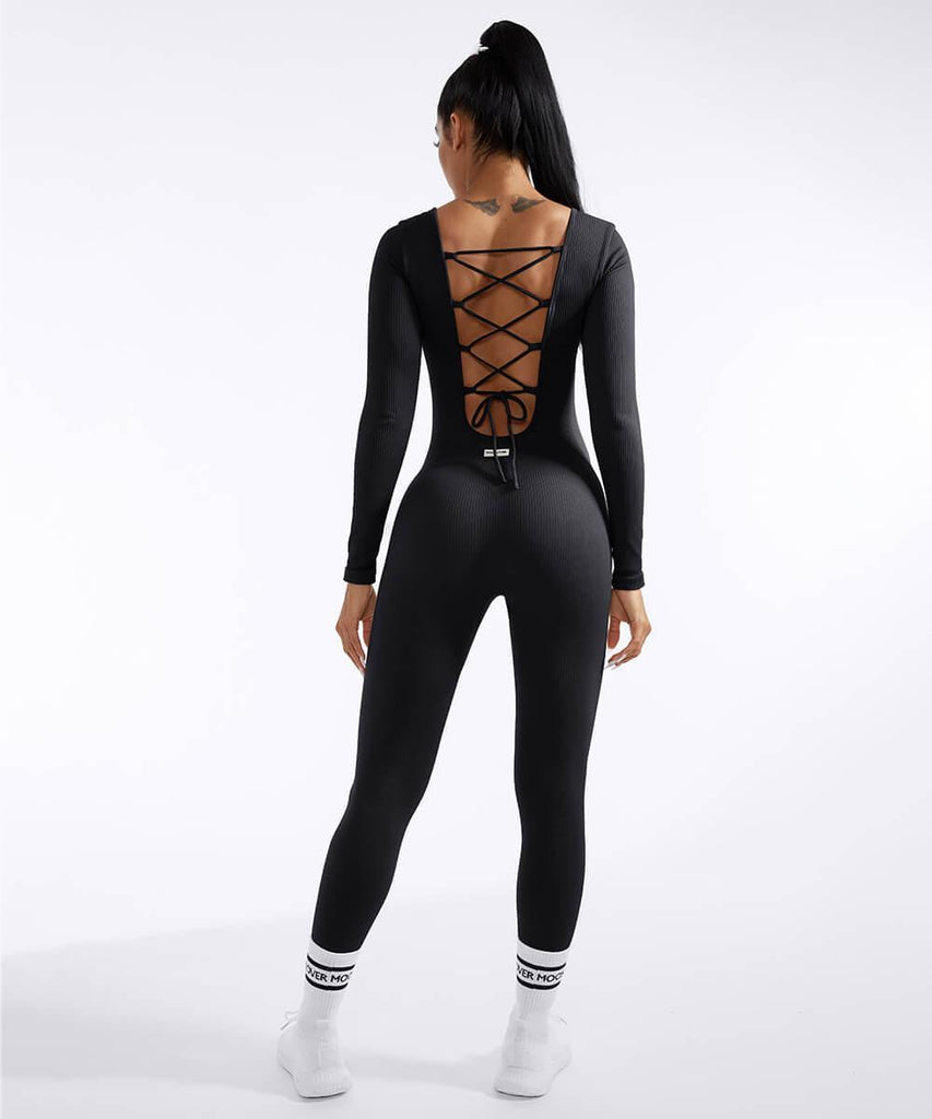 Mosta Black Long Sleeve Backless Bodysuit