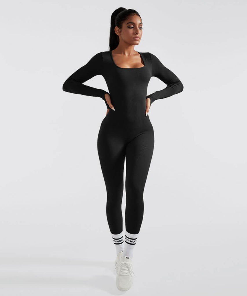 MOOSLOVER Ribbed Solid Color Tummy Control Sleeveless Seamless Jumpsuit