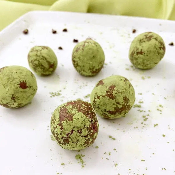 matcha cacao protein balls