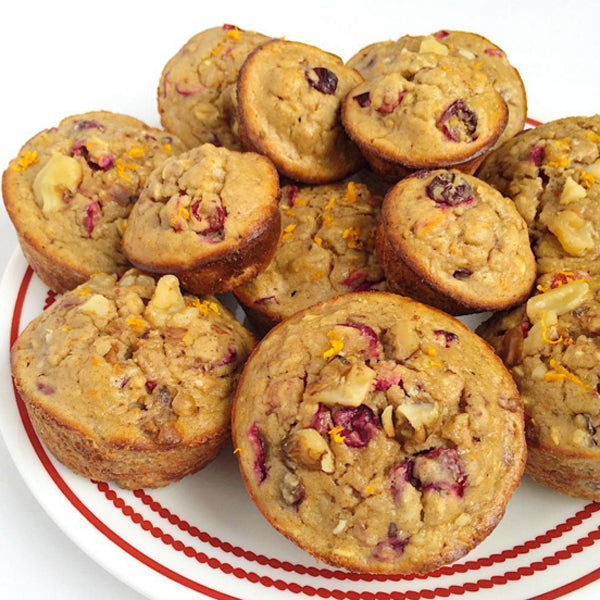 orange cranberry protein muffins with walnuts