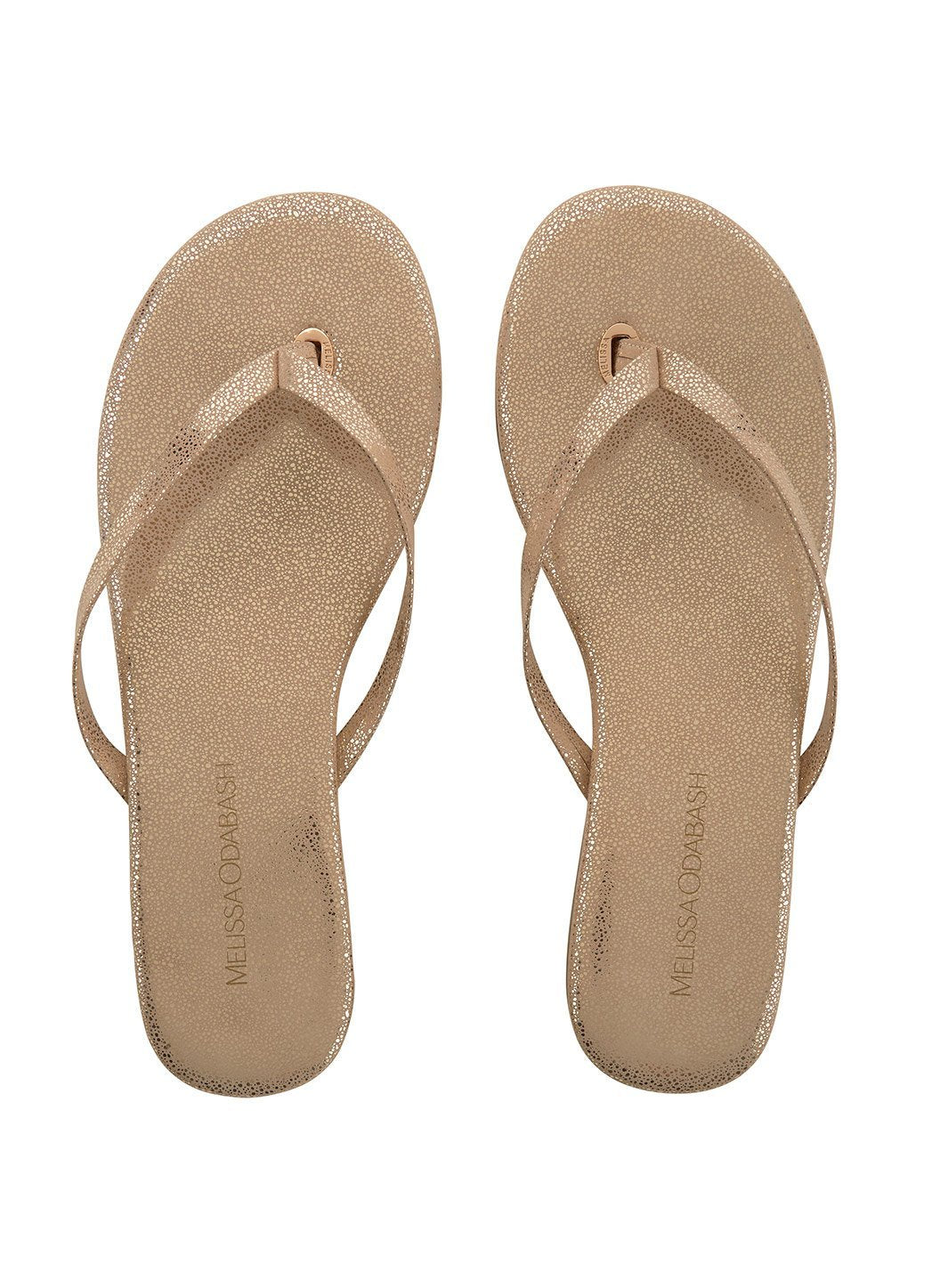 Leather Flip Flops in Gold Sparkle 