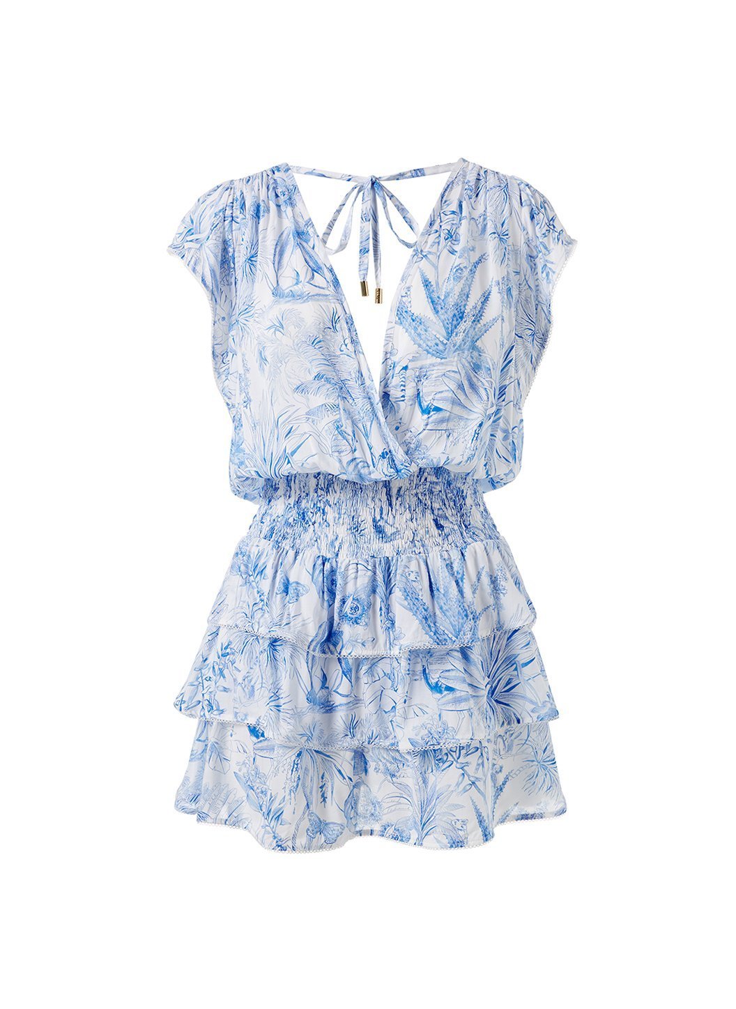 Melissa Odabash Jess Blue Tropical Low V-Neck Short Dress | Official ...