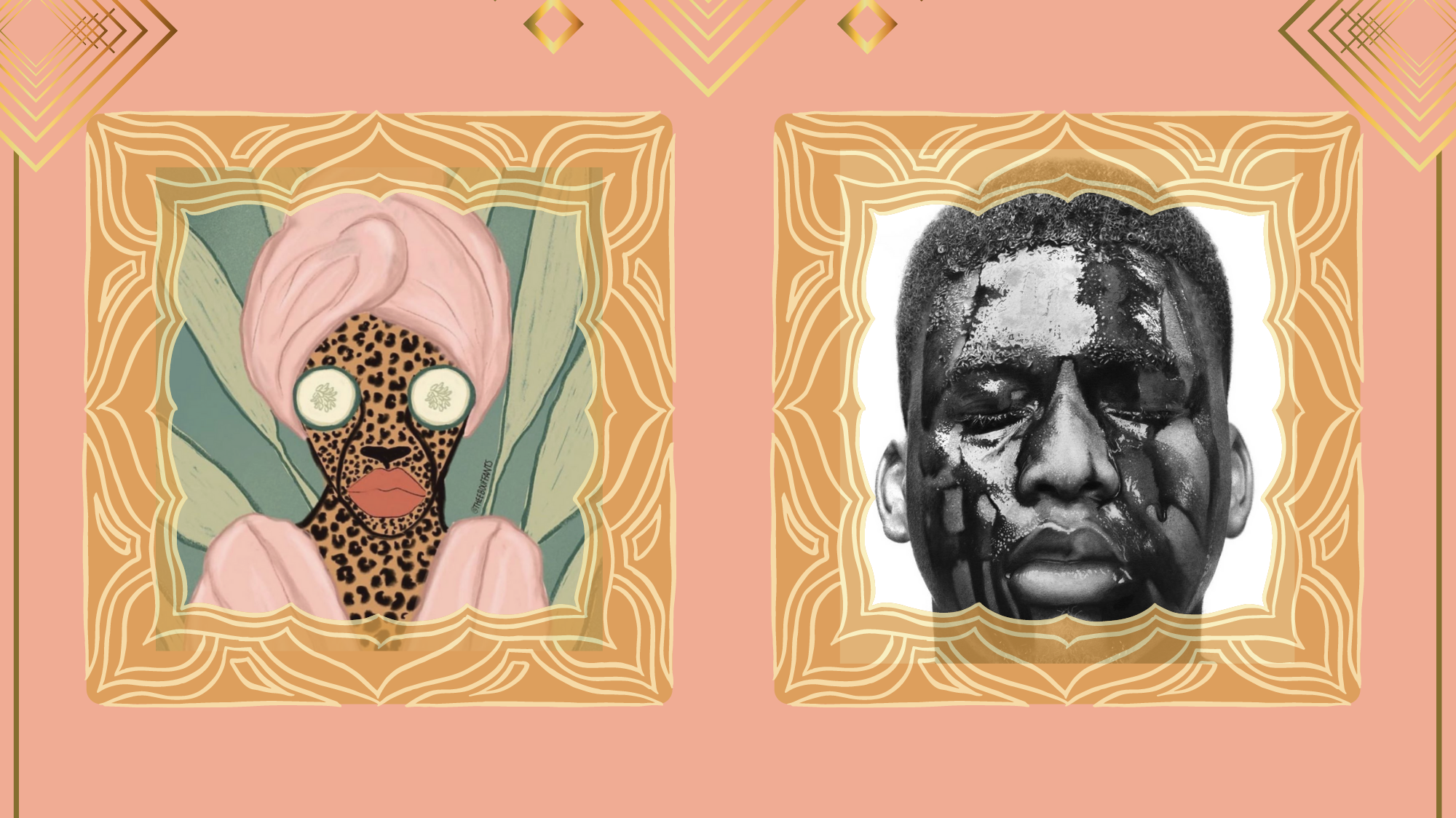 Side-by-side images of artwork by Kendra Dandy and Arinze Stanley