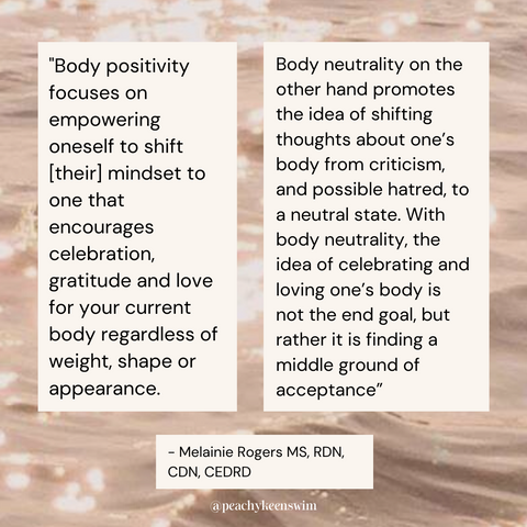 Image of the ocean with a Melainie Rogers quote on the difference between body neutrality and body positivity