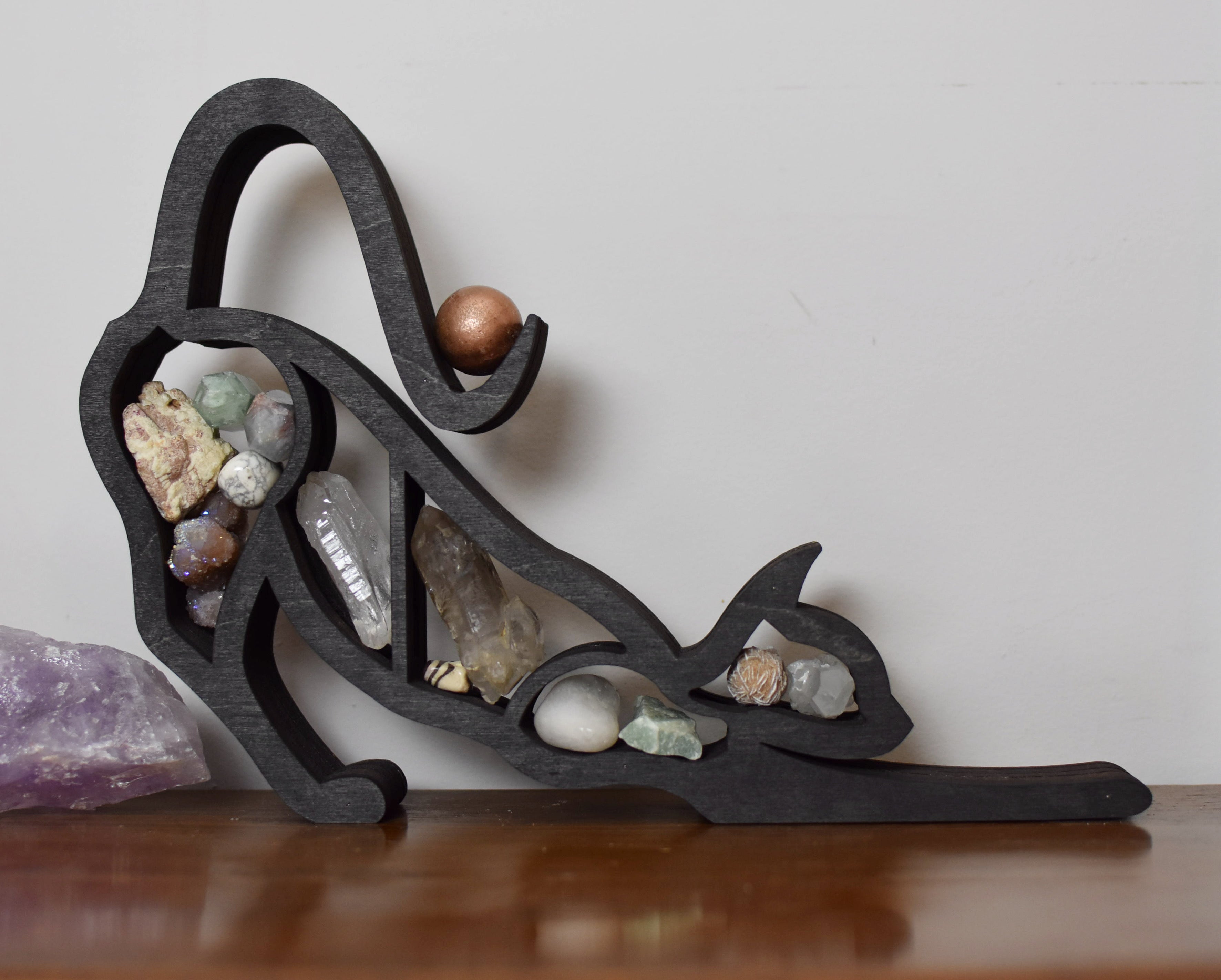 *Made To Order* Dark Brown Downward Stretching Cat Shelf Crystal Shelf