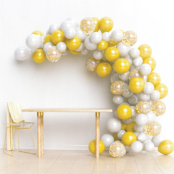 SET ARCO ORGÁNICO BLANCO/DORADO 110 GLOBOS – FIESTA EXPRESS