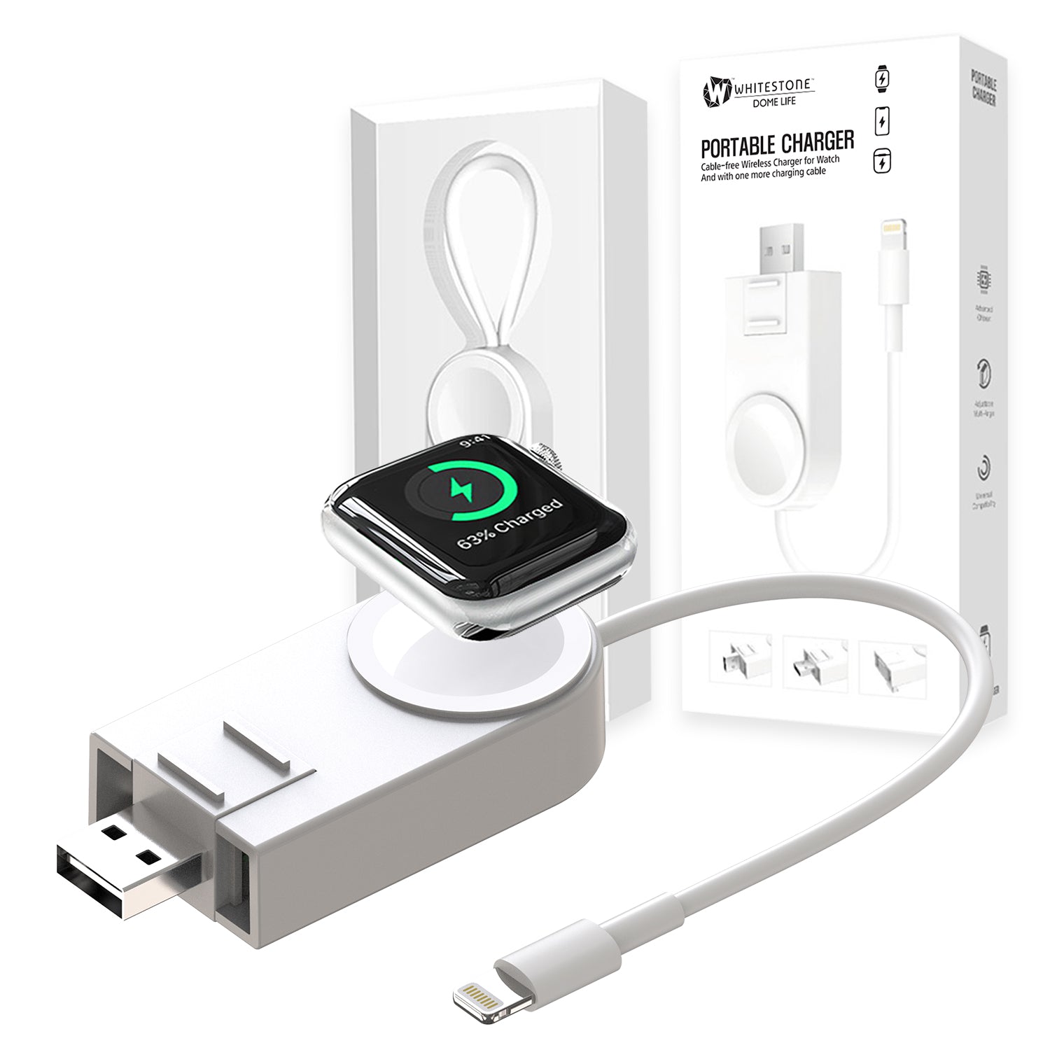Apple Watch Portable 2 in 1 Wireless USB Charger iPhone – whitestonedome
