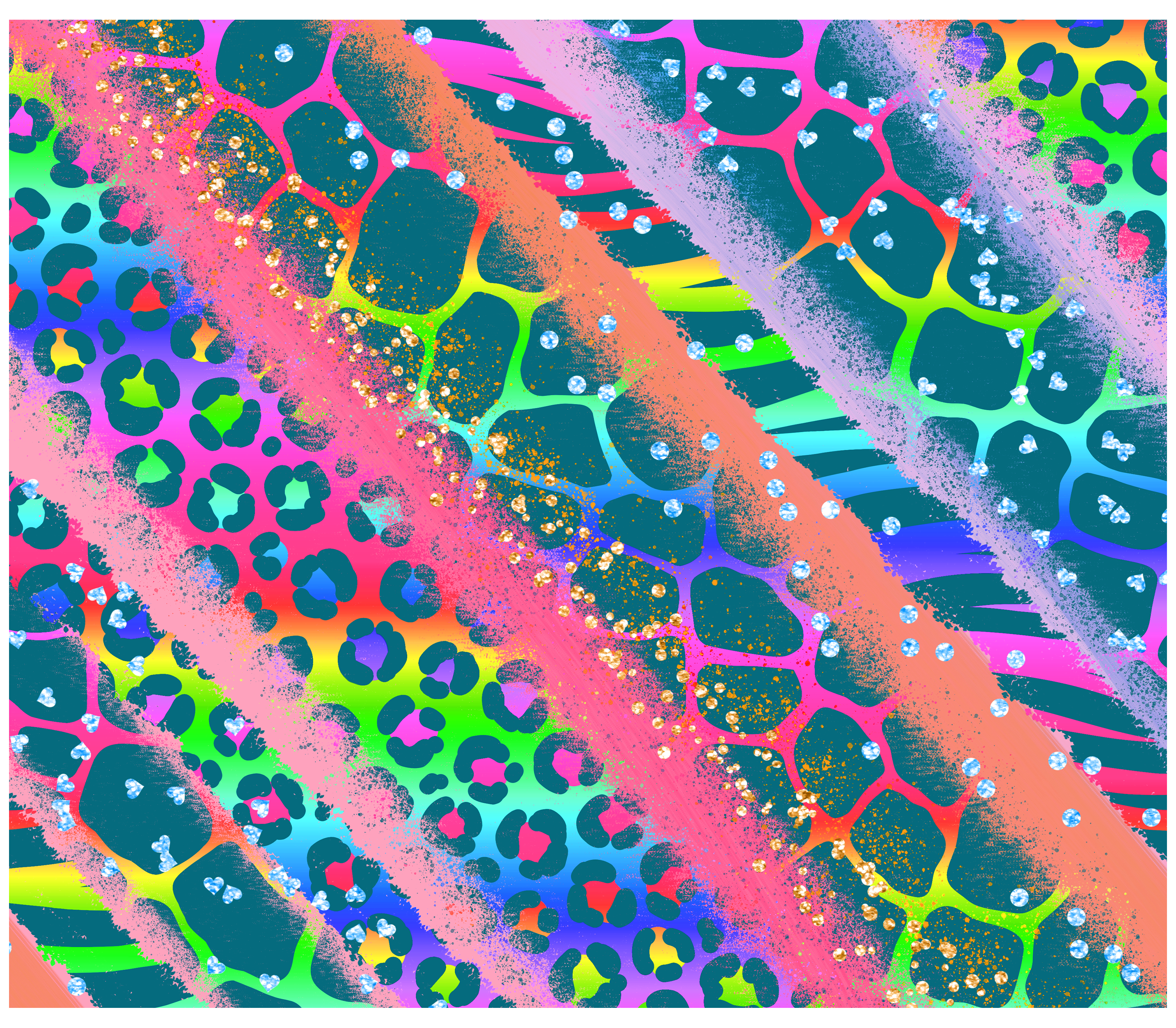 Sublimation Tumbler Wrap - Neon Rainbow Cheetah Stripes White Background