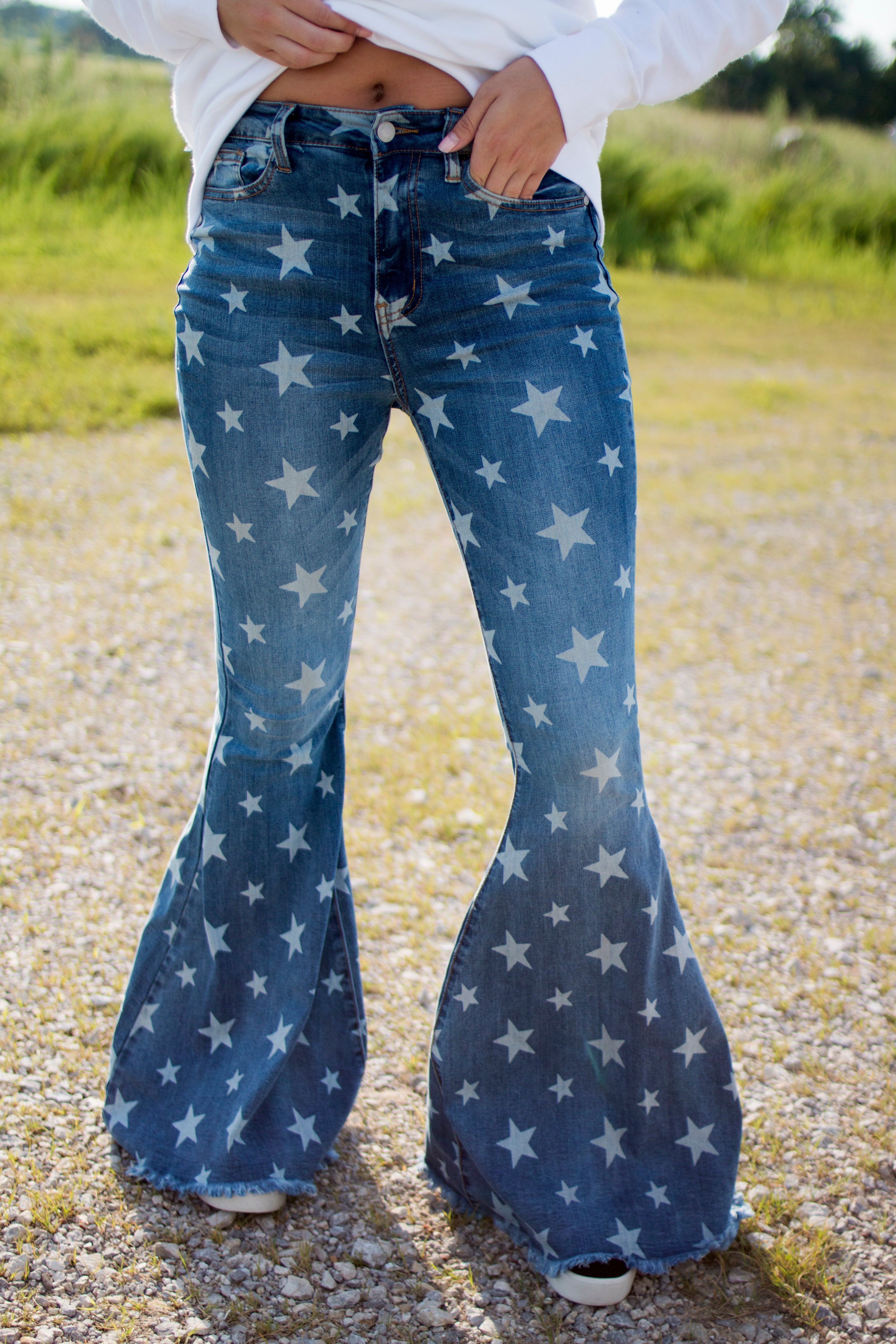 bell bottom jeans with stars on them