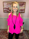 Hot Pink Cold Shoulder Ruffle Top-PLUS