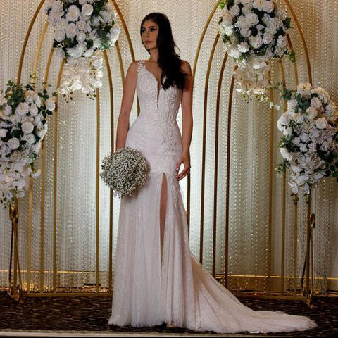 Alluring wedding dress with front slit