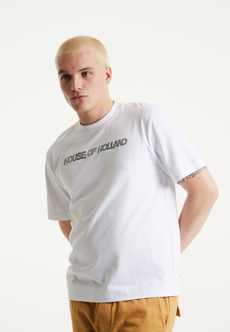 House of Holland Iridescent Laser Cut Printed T-shirt In White