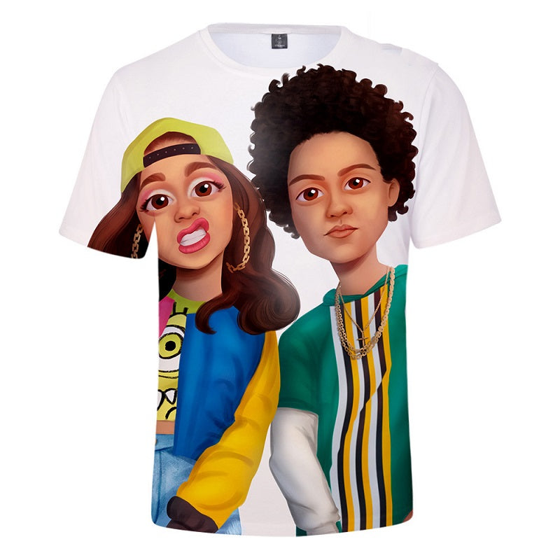 Womens Cardi B Rapper 3D Digital Print T Shirt,Hip Hop Casual Loose Sh - Mosiyeef