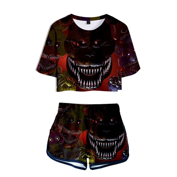 Five Nights At Freddy S Girls Crop Top Shirt And Shorts Set Mosiyeef - black tokyo crop top shirt roblox