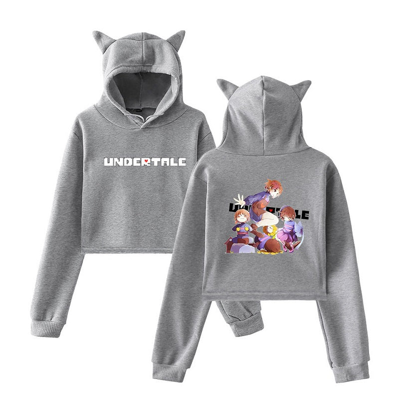 Undertale Girls Crop Top Polyester Jason Print Hoodie With Cat Ear Mosiyeef - jason jacket roblox