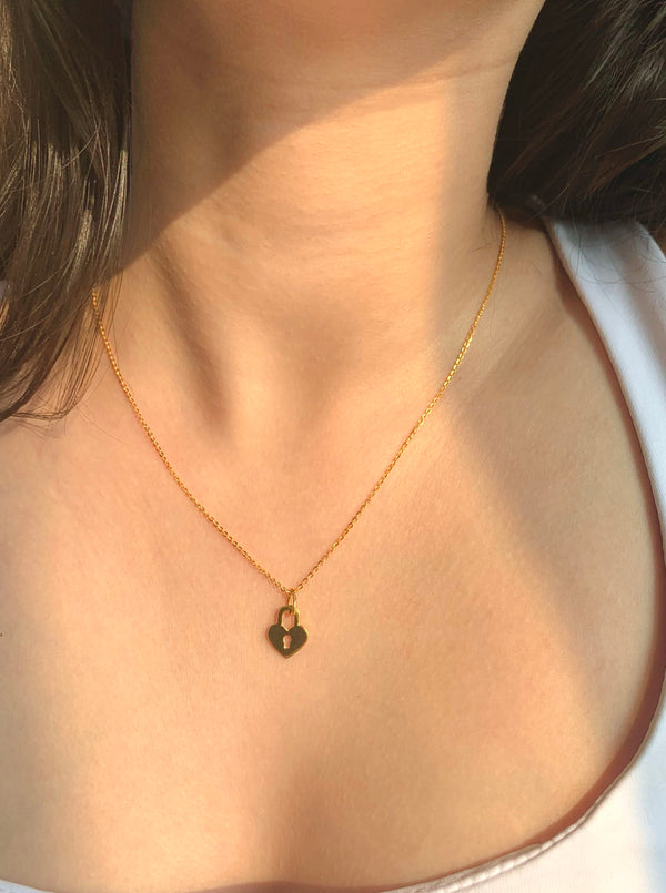 Heart Necklace Padlock Pendant Necklace Gold Long Necklace 