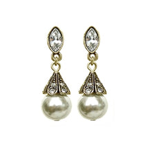 Load image into Gallery viewer, Art Deco Vintage Pearl Wedding Earrings E541 - sweetromanceonlinejewelry