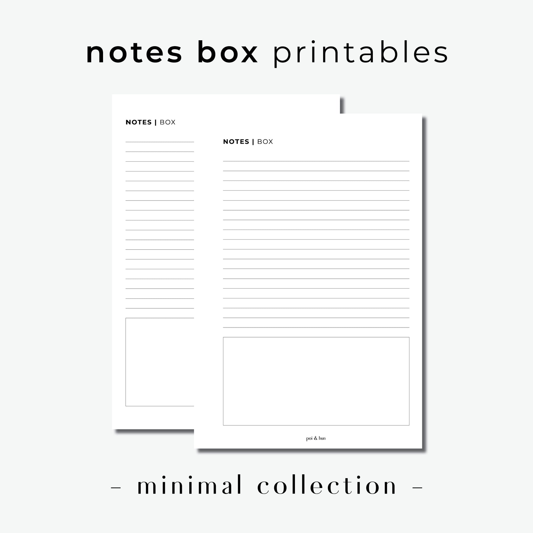 Printable    Notes Box Planner Insert    Minimal – Poi & Hun