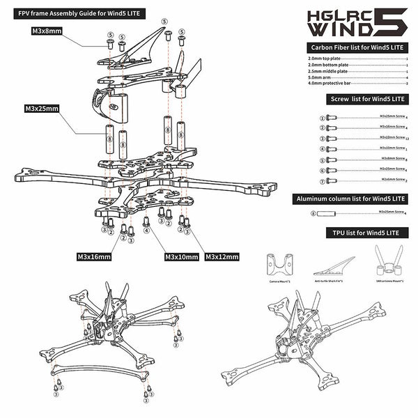 HGLRC Wind5 Lite True X Frame Kit form AddictiveRC