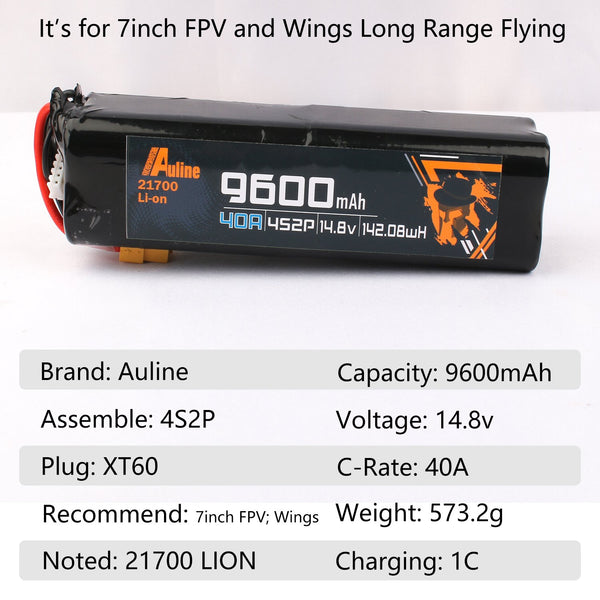 Auline 21700 Li-on Pack 9600mah 4S2P 14.8v 40A XT60