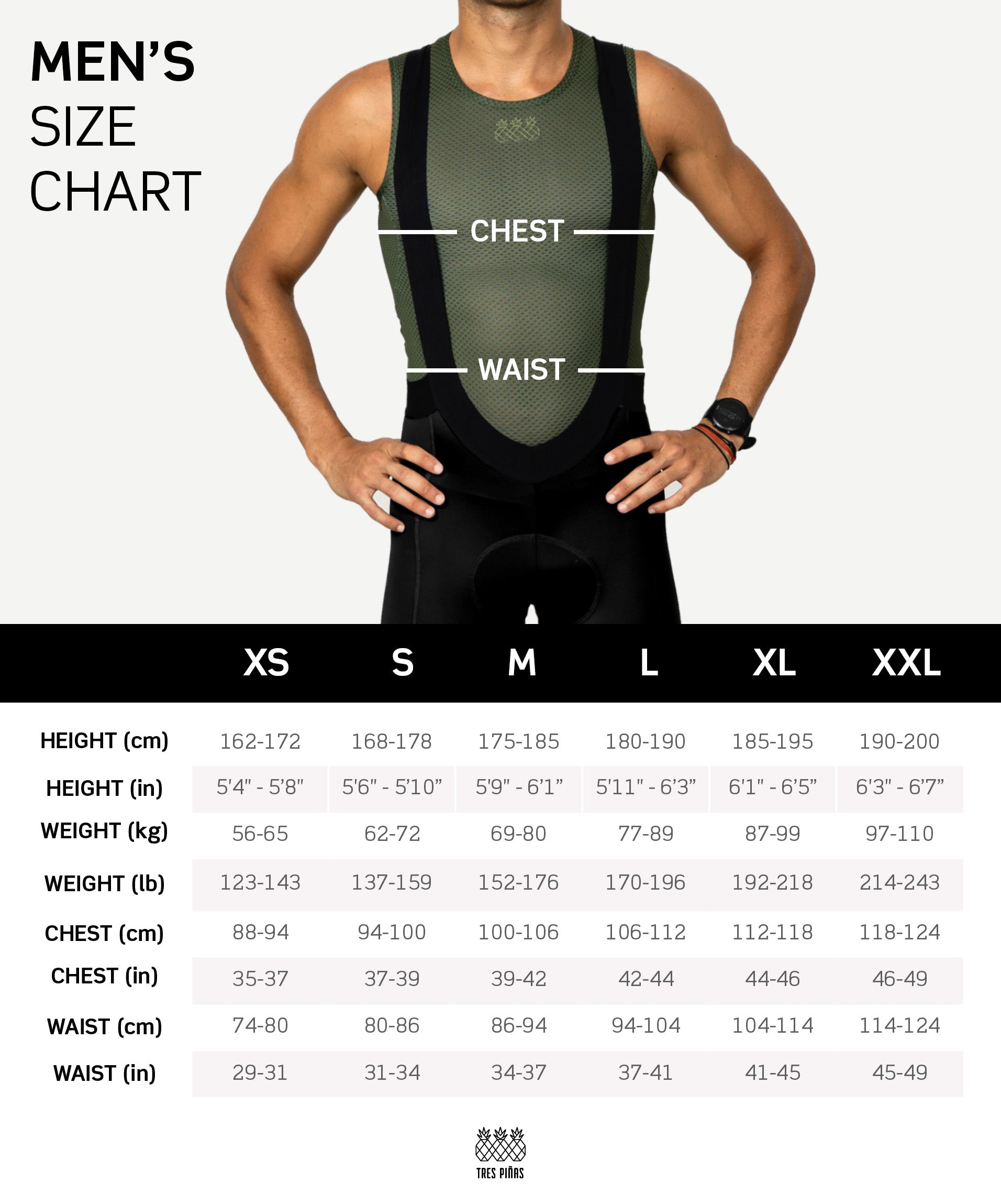 size chart men tres piñas