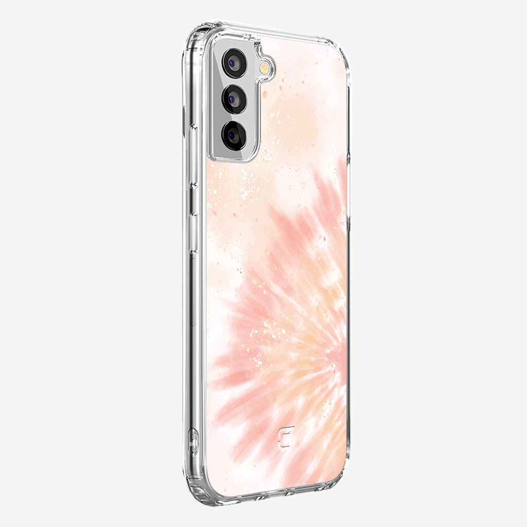 Samsung Galaxy S21 FE Tie Dye Phone Case - Peach Sparkle by Mandy | Caseco Inc. (Back-Side)