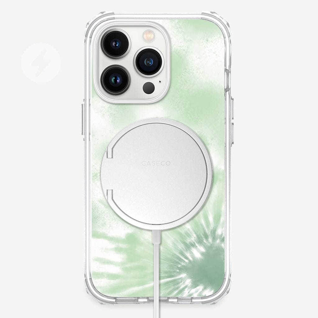iPhone 13 Pro Mint Design Clear Case Tie Dye Green with MagSafe (Front View)
