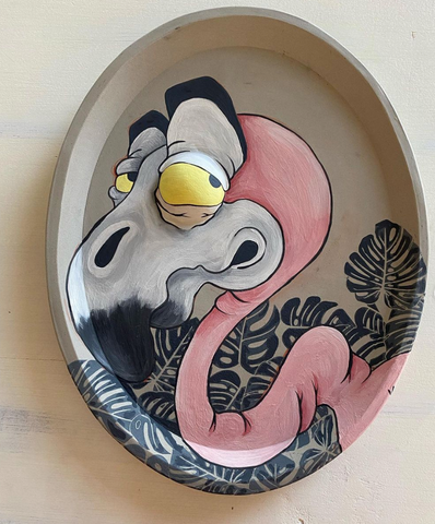 Ceramic Flamingo Plate by Amanda Fangue