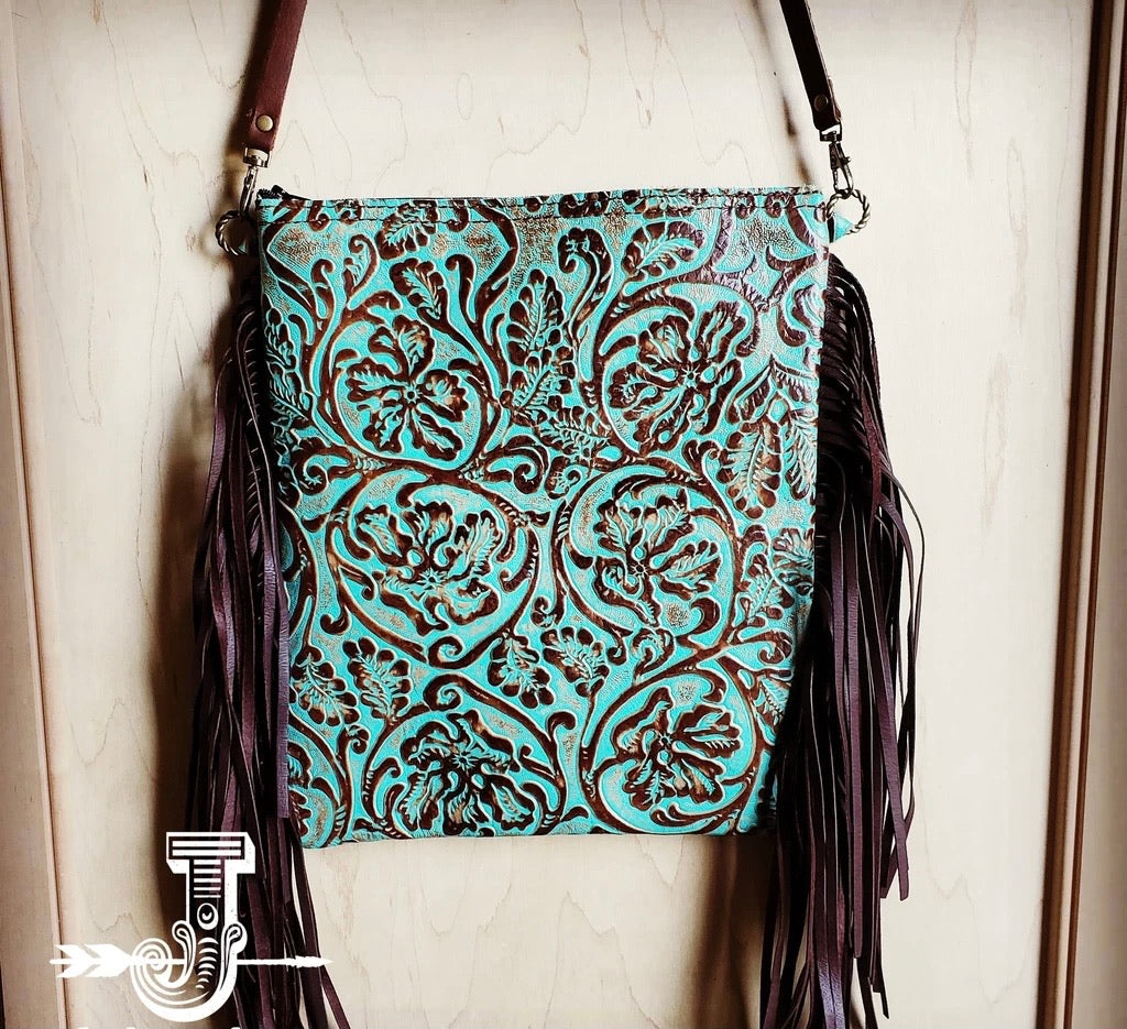 Vegetable Tanned Genuine Leather Bag in Turquoise Color