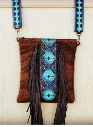 Hair-On-Hide w/ Blue Navajo Center Crossbody Handbag - Accessories in ...