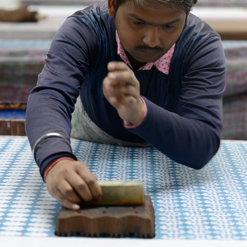 Hand Block printing by master block printer Molly Mahon's quilt design