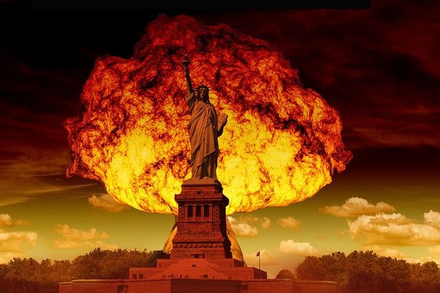 nuclear war behind Statue of Liberty