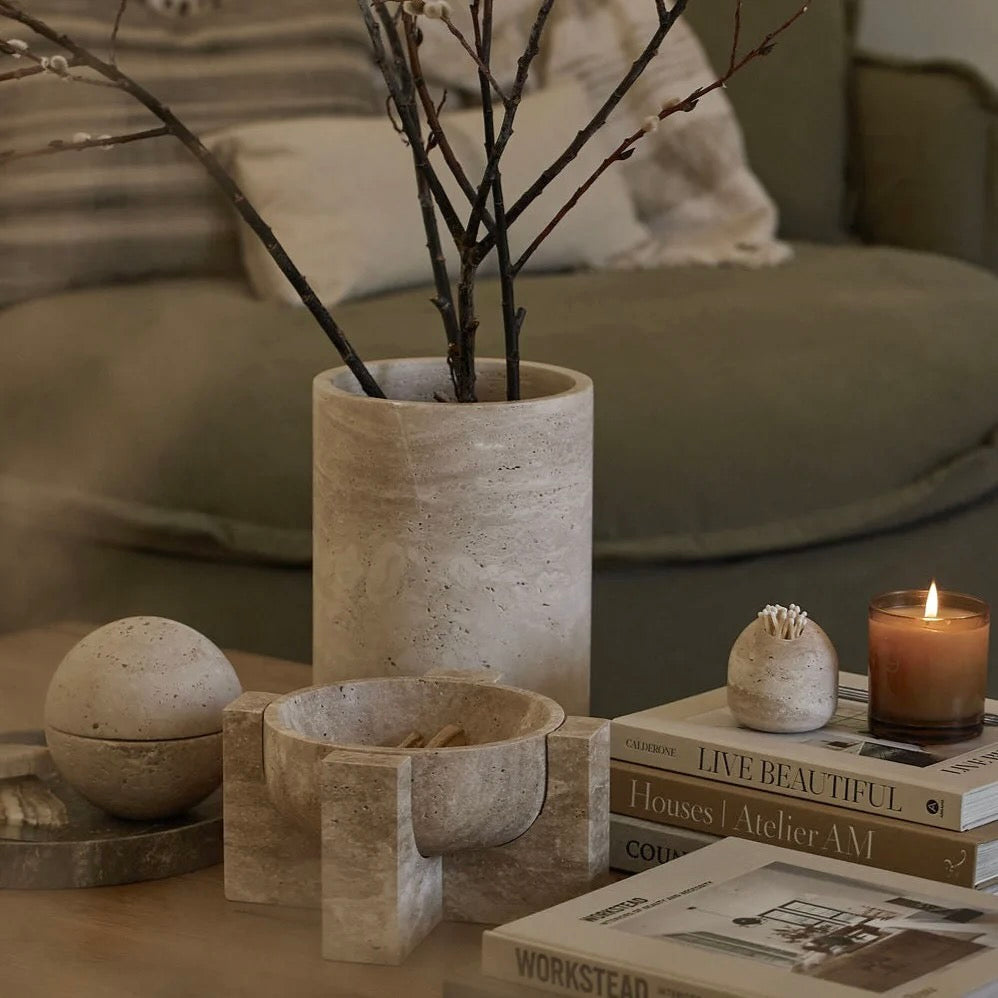 Large Travertine Bin