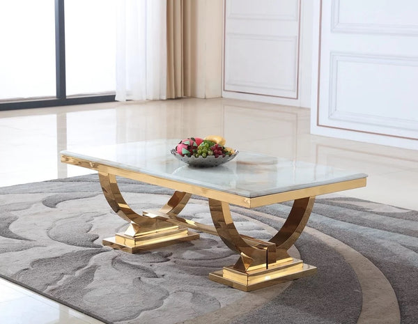 Gold base Ceramic Top Coffee Table