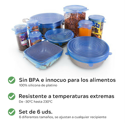 12 Tapas De Silicona Ajustables Para Todo Elasticas Alimentos Frutas Comida  Set