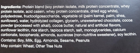 Proti Chocolate Crisp VLC Protein Bar Ingredients