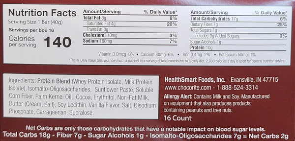 Chocorite Chocolate Caramel Fudge Protein Bar Nutrition Facts and Ingredients