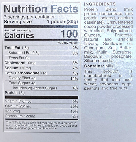 Protidiet Chocolate Shake Nutrition Facts and Ingredients