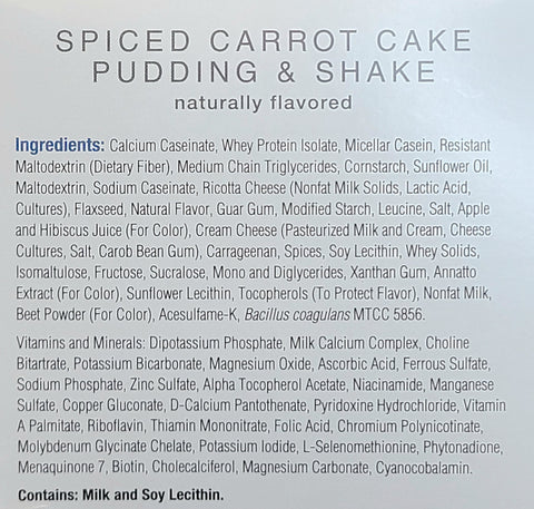 Numetra Spiced Carrot Cake Shake Ingredients